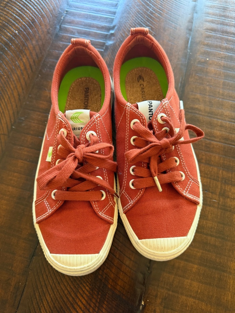 Pantone Cariuma Red Canvas Sneakers with Lace-Up Comfort